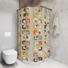 Retro 60S-70S Mid Century Modern Shower Curtain - Abstract Vintage Floral, Brown Orange & Teal, Mcm Bathroom Decor
