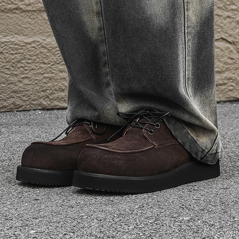 Large size retro derby shoes big head British platform heightening casual leather shoes