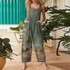 Women's Casual Straight Jumpsuit Sleeveless Retro Printed Jumpsuit