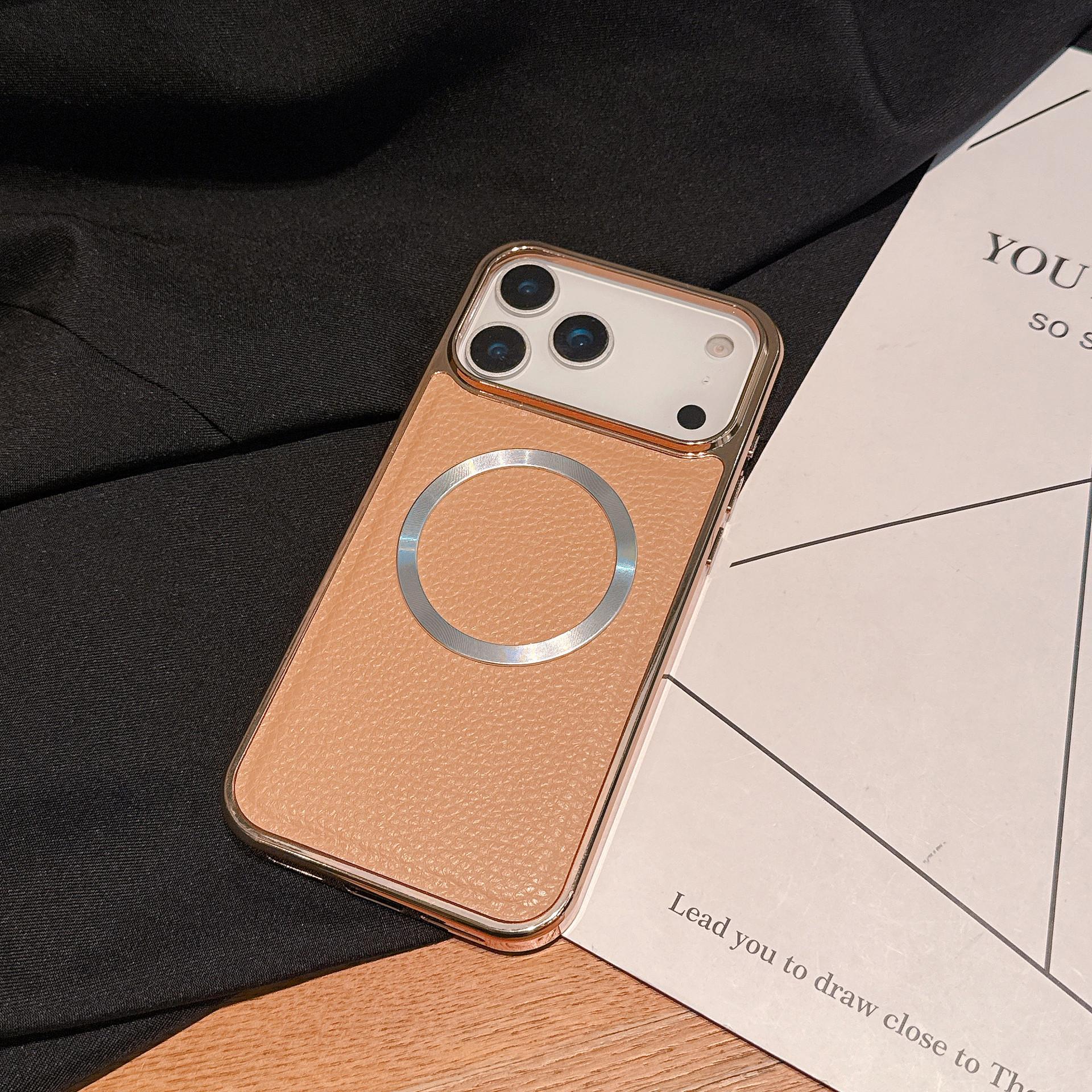 

Large Hole Electroplating Litchi Pattern for IPhone 17 Mobile Phone Case for IPhone 16 Magnetic Two-in-one Protective Case Apple XR