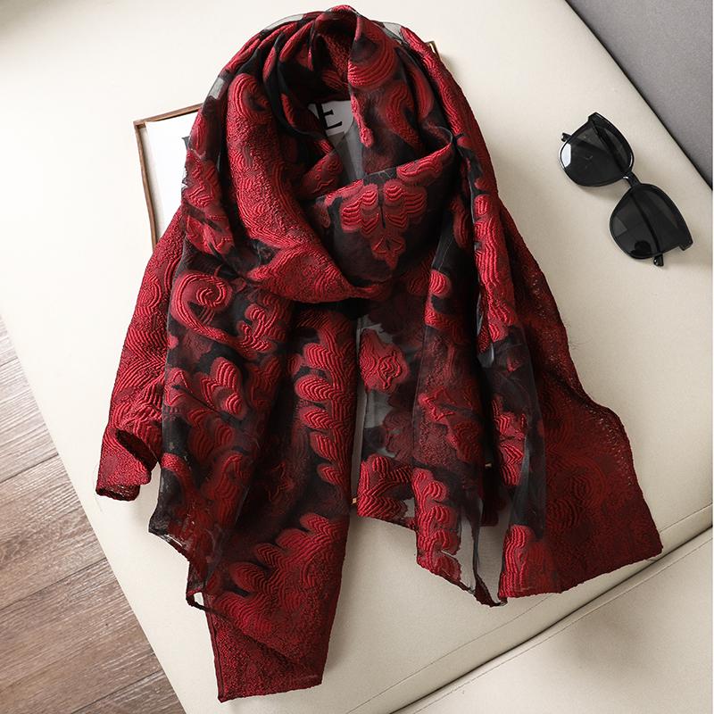 

Fashion Women Cut Flowers Hollow Lace Gradient Flower Silk Scarf Spring Shawls And Wraps Towel Femme Beach Sjaals 70x180cm