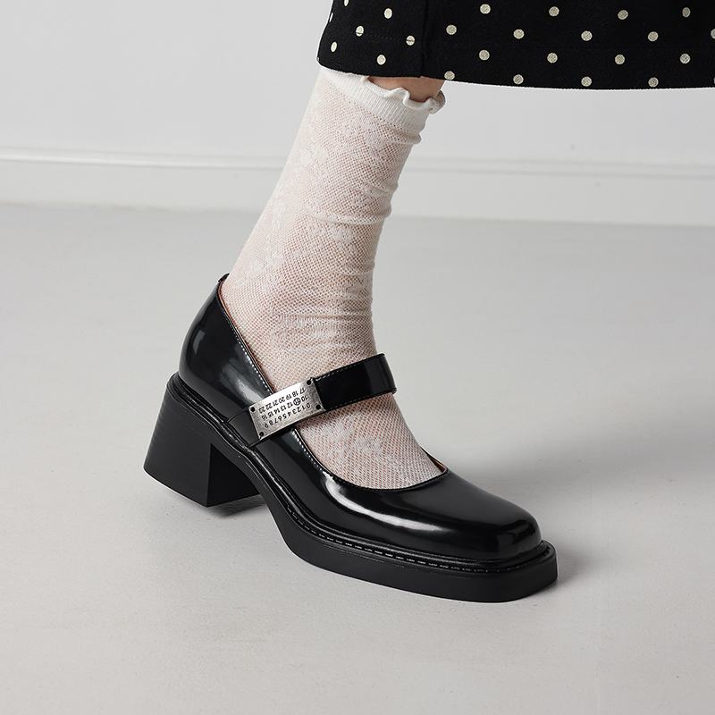 Krazing Pot Cow Skin Summer Size 40 Chunky Heels Women Square Toe European Design Shallow Platform Pumps