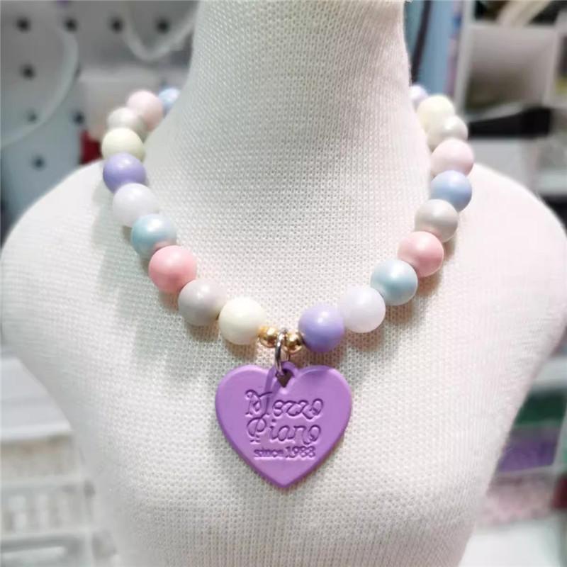 Heart Pendant Pet Pearl Collar Colorful Beads Dog Necklace Cat Collar Puppy Accessories Dog Chain Chihuahua Pet Wedding Jewelry