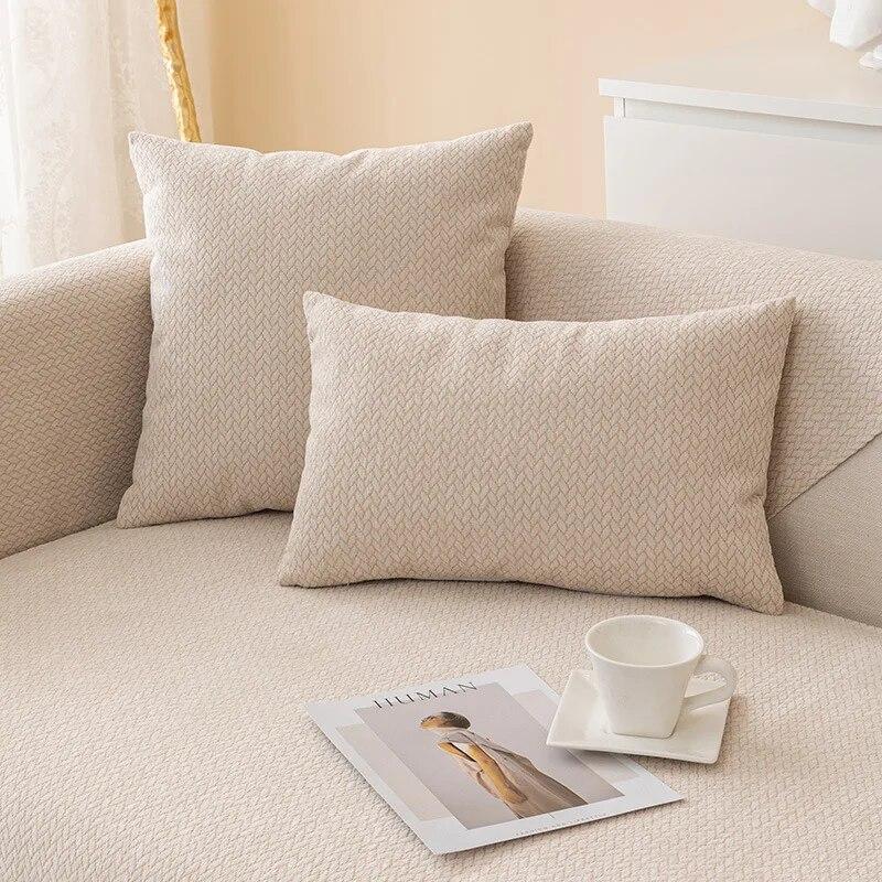 Luxury Cream Chenille Sofa Cushion Cover Non Slip Soft Textured Living Room Decor