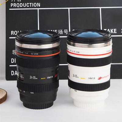 Objektiv fotoaparátu Hrnek na kávu s víčkem Nerezová ocel Objektiv fotoaparátu Slr na vodu Šálek Ef24-105 mm Černý Bílý Hrnek Kreativní dárek Nádobí na pití