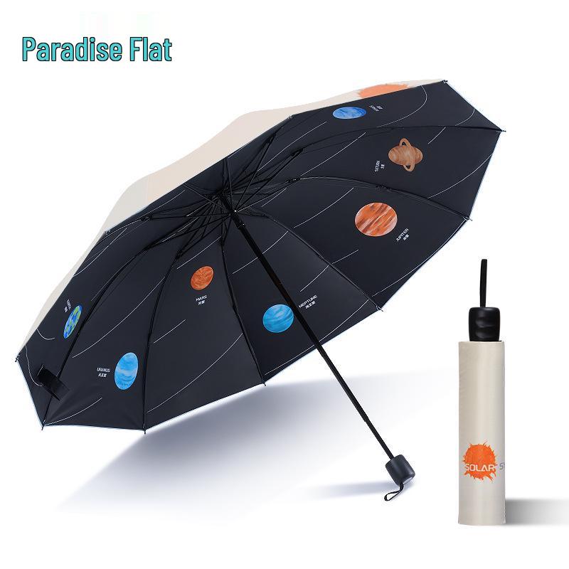 Paradise Doppelnutzungs-XL Dick Verstärkter UV-Schutz Schwarz Sonnen- und Regenschirm für Frauen und Studenten