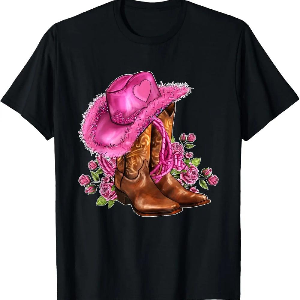Valentine's Day Boots Cowgirl Hat And Roses T-Shirt