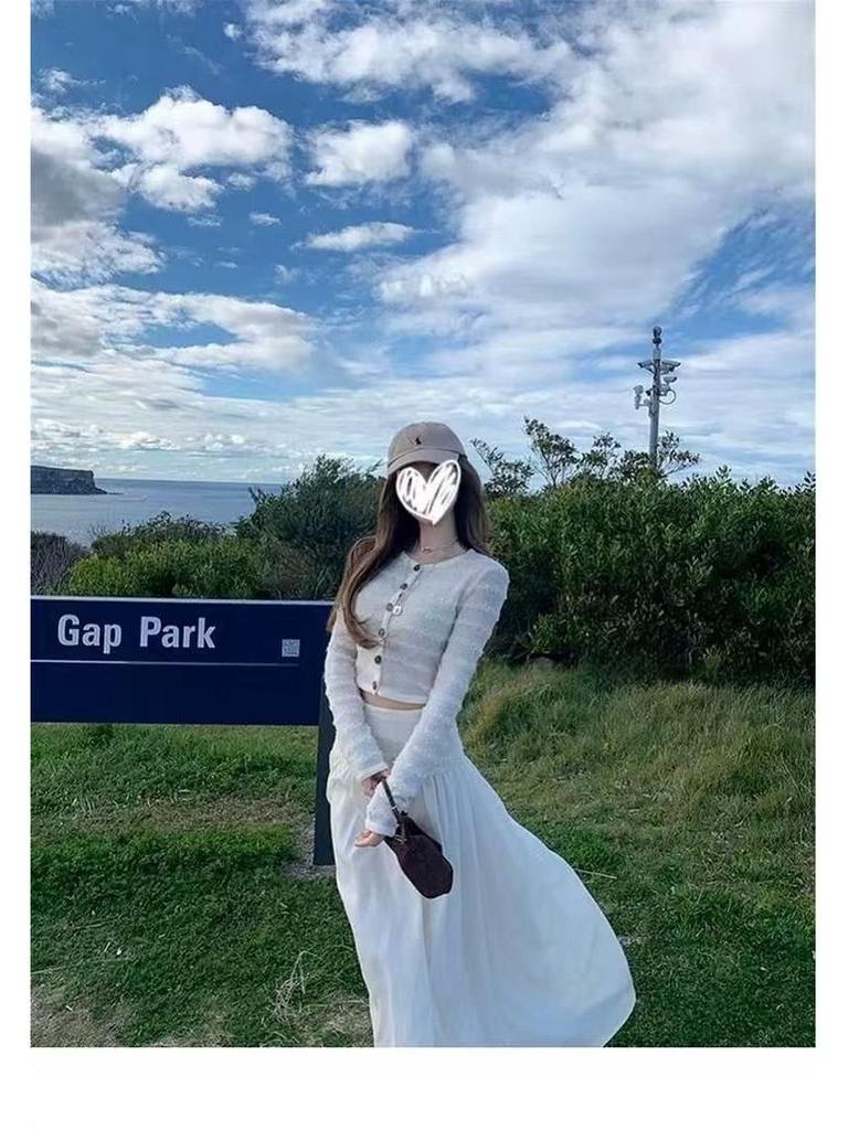 Gray Striped Knit Dress Set for Women: 2025 Autumn Korean Style Long Dress