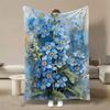 1pc Blue Forget-Me-Not Floral Flannel Blanket - Traditional Geometric Pattern, All-Season Soft and Warm Throw Blanket, Suitable for Sofa, Camping, Tra