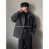 Men’s Gray Turn-Down Collar Wool Coat - Autumn Korean Style, Loose Fit