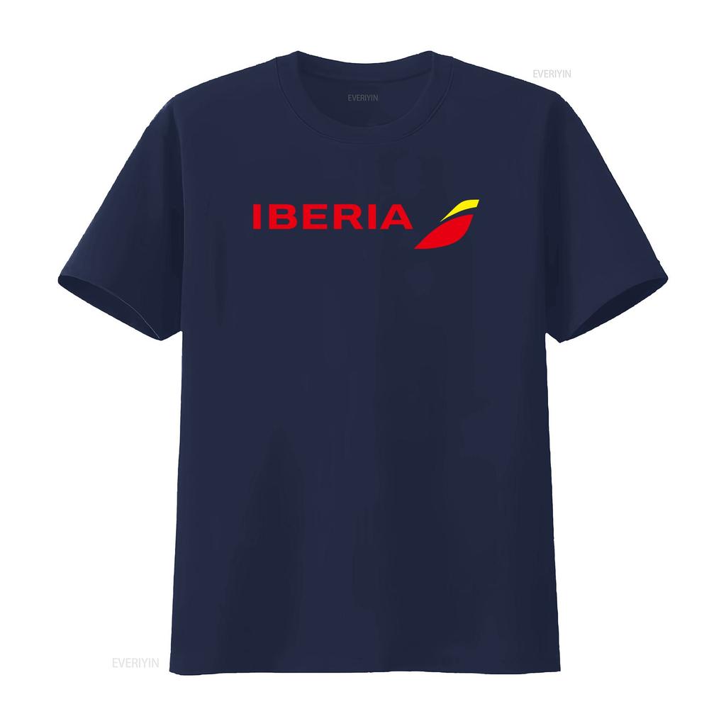 Iberia Airlines Spanish Airline Retro Logo Cotton Black T Shirt with Red Yellow Design vintage Washed Stylish Slightly Unisex