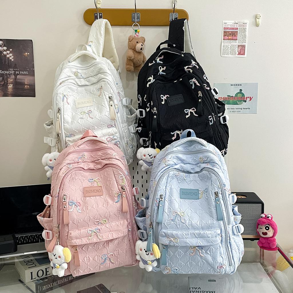 Small fresh schoolbag female cute college student backpack high value bow junior high school student versatile large capacity backpack