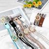 Damen-Armbanduhr aus Leder, modisch, lässig, Dekor, rund, mit Strasssteinen