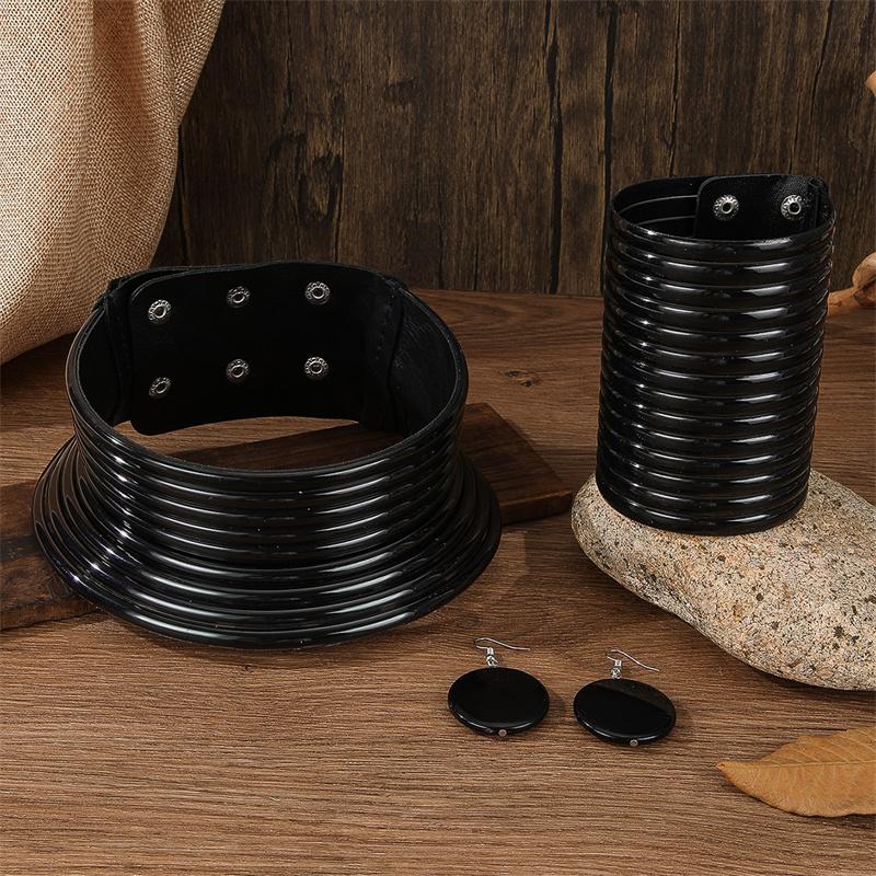 4 stk/sett Vintage Lær Afrikansk Zirkon Sett Choker Halskjede Armbånd Øredobber Sett For Kvinner Krage Halskjede Sett Zirkon Gaver