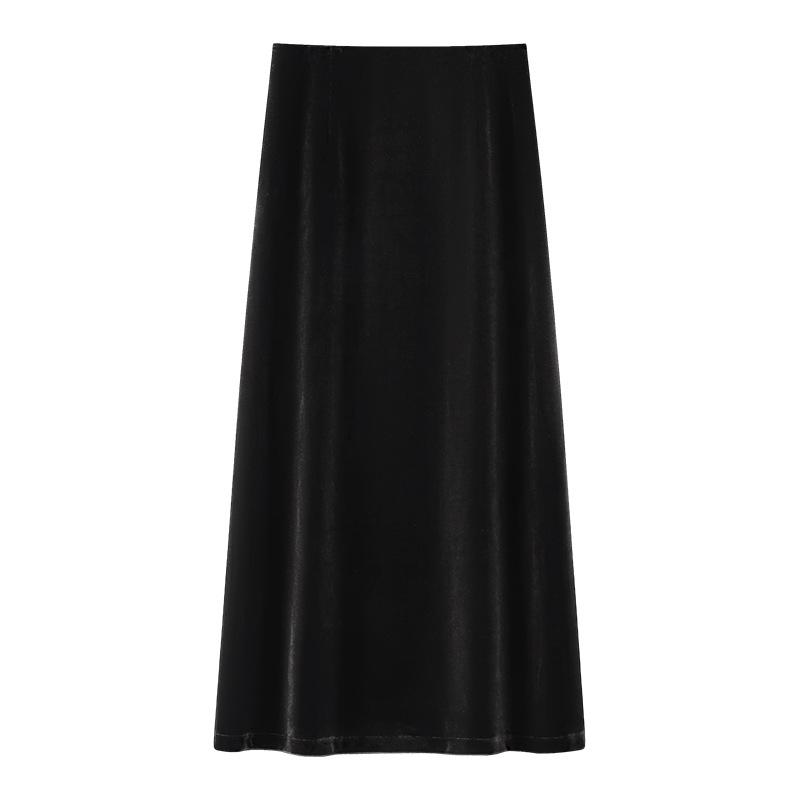 

Khaki Gold Velvet High-Waisted A-Line Midi Skirt – Women s 2024 Autumn/Spring Collection L (recommended for 55-60 kg) чёрный
