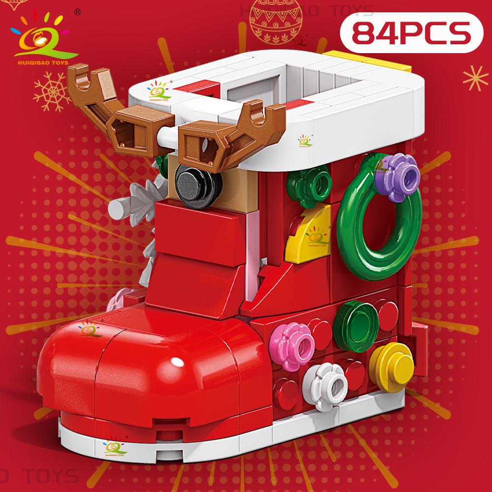 Non-Toxic 6In1 Christmas Tree Santa Claus Snowhouse Model Building Block Diy Elk Snowman Train Bricks Ornament Toys Adult Gift