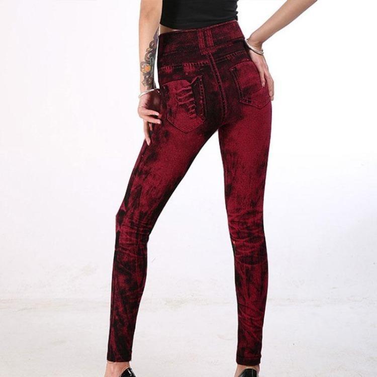 Sexy High Waist Push Up Leggings Faux Jeans Elastic Slim Fitness Pants Sport Leggings For Women