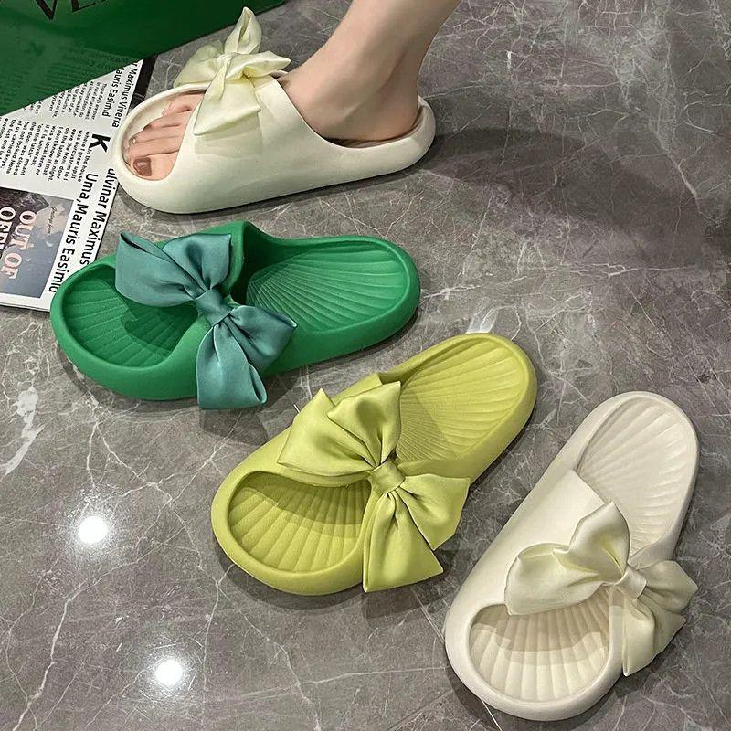 Comfortable And Soft Silk Bow Slippers With Anti-slip Platform