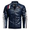 Men's Motorcycle Leather Racing Suit Colorblock Embroidery Motorcycle PU Jacket Windproof Cotton Jacket