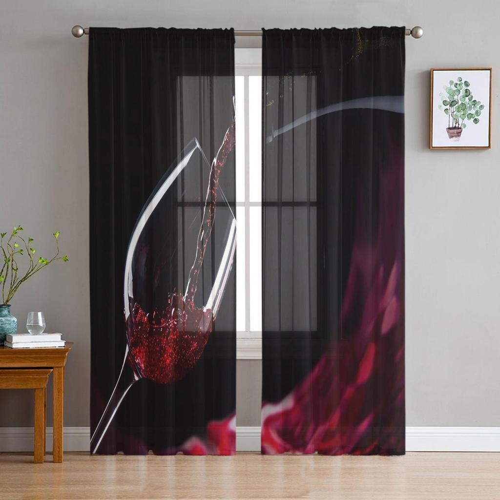 Red Wine Wine Bottle Wine Glass Sheer Tulle Window Curtains For Living Room Bedroom Kitchen Veiling Curtain Home Decoration