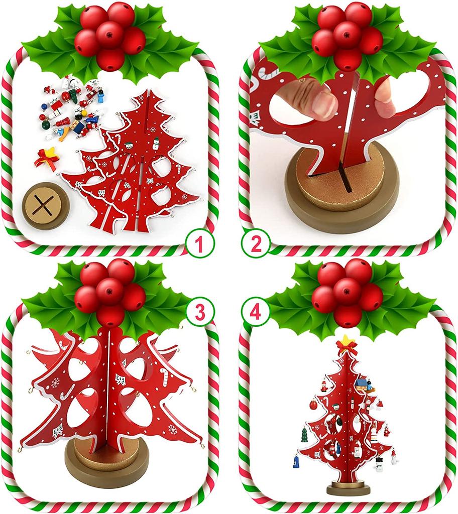 Wooden Christmas Tree 3D DIY Small Christmas Tree with Creative Miniature Ornaments Table Desk Decoration for Christmas Tree Decoration