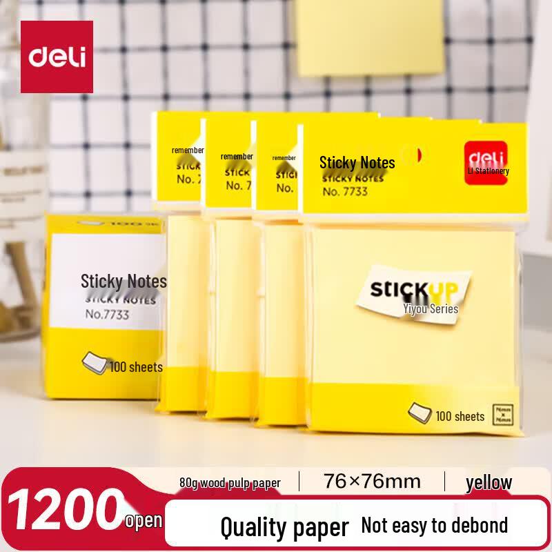 Deli Yellow Sticky Notes 76x76mm