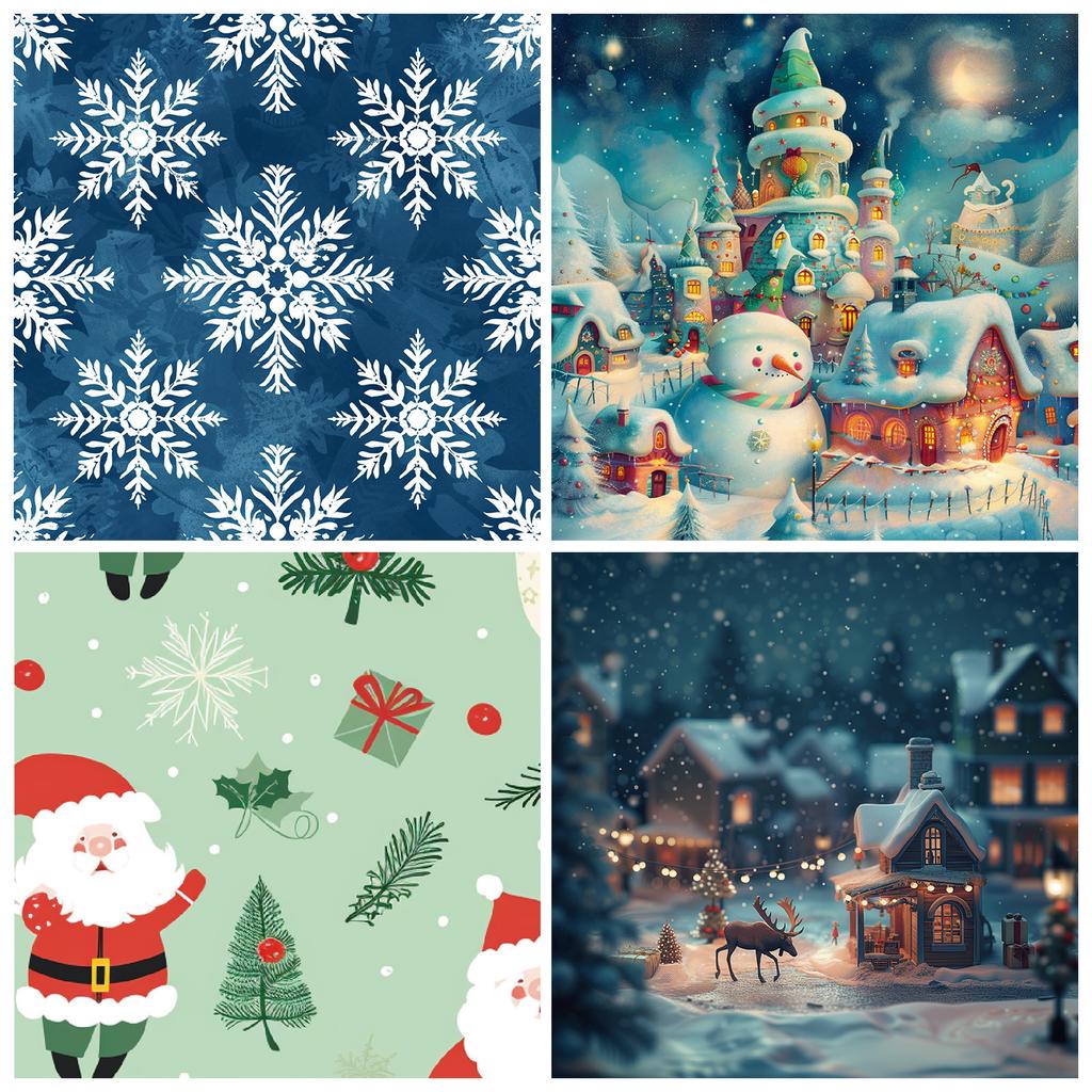 12 Christmas Material Paper Dream Snowflake Handbook Material Backing Paper Diy Cut Book Card Making Background