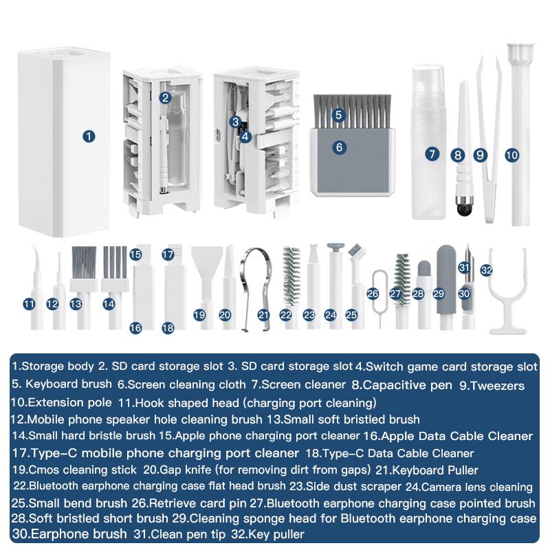 Multifunctional Cleaning Kit: Keyboard Brush, Phone Screen Dust Remover, Earphone Cleaning Pen