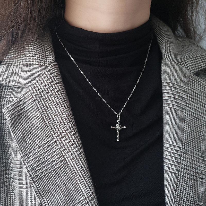 Rose Cross Design Pendant Gothic Man's Necklace For Women Street Party Jewelry Charms Female Gifts