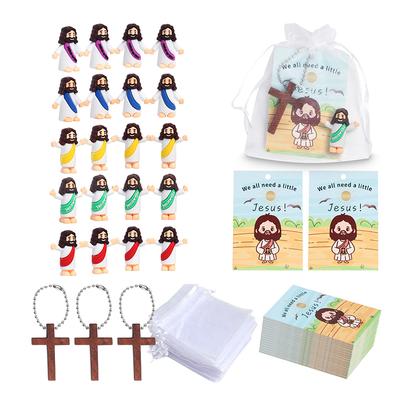 20 Sets Ostern Kleines Jesus Spielzeug enthalten 20 Mini Jesus Figur 20 Karten und Organzabeutel Kleiner Jesus Religiöses Geschenk