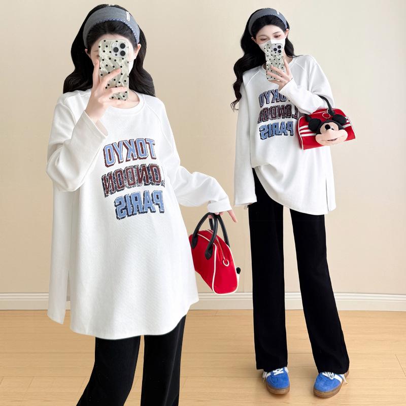 Maternity T-shirt: Spring/Autumn Loose Mid-Length Plus Size Casual Trendy Mom Wear 2026 L