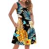 Women's Summer Fashion Casual V-Neck Pleated Stitching Hawaiian Floral Print Sleeveless Pocket Vest Dress
