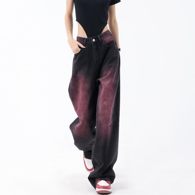 Women s American Retro Graffiti-Washed Wide-Leg Jeans L