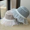 French-style wide-brimmed sun hat for women, summer lace hand-woven pearl new mesh design, face-slimming sunshade straw hat