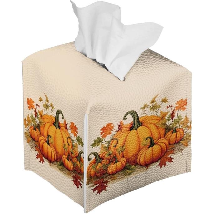 Pumpkin Tissue Box Holder, Home Decor Tissue Napkin Box Covers Farmhouse Decor Holder Paper Organizer for Table,Dresser,Countertop Fall Thanksgiving