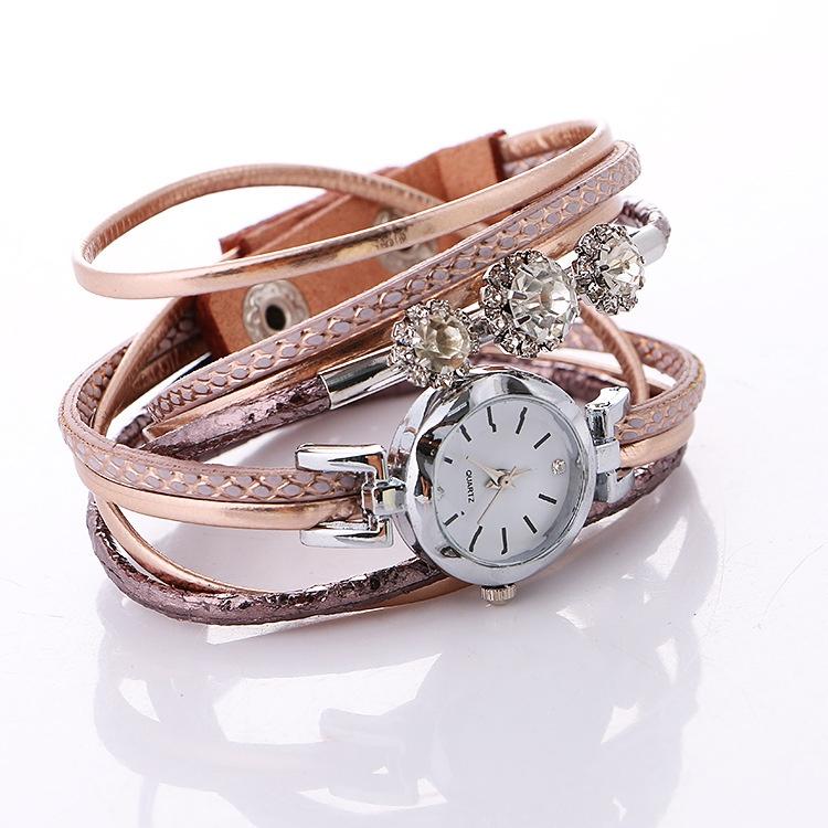 Fashion Quartz Watch Women's Surrounding Leather Woven Rhinestone
