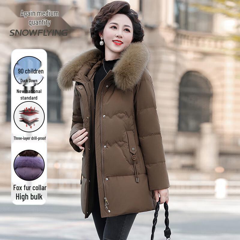 

Women s Mid-Length 90% Duck Down Jacket with Fox Fur Collar XL