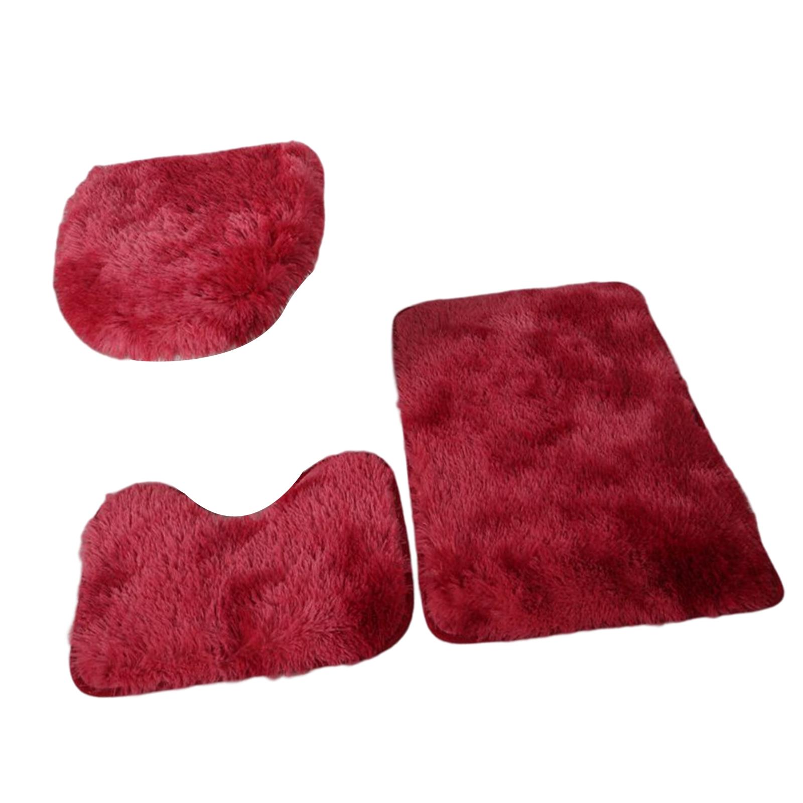

3 Pieces Bath Mats Bath Set with Toilet Cover U Shape Rug Bathroom Rug Sets for Tub червоний
