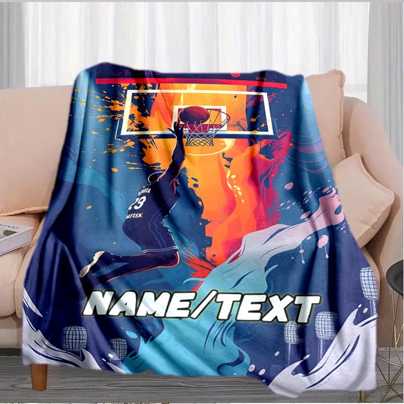 1PC Custom Name "Fire Ice Basketball Leap" Flannel Blanket Versatile,all-season Throw Suitable for the Living Room,bedroom,camping,travel,and Gift