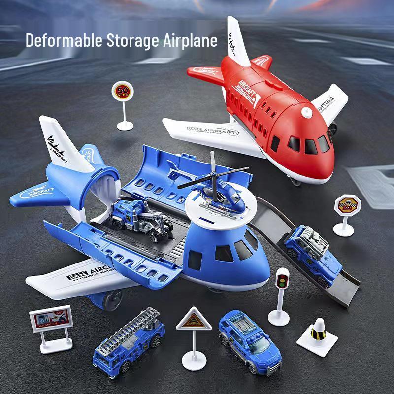 Multi-Functional Toy Airplane Set with Storage, Road Sign, and Track for Kids