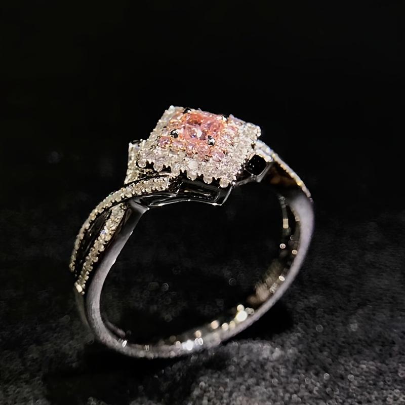 Pinkish Zirconia Ring Cross Wrapped Finger Ring Elegant Luxury Style Make Your Call Match Daily Outfits Party Ring Jewelry