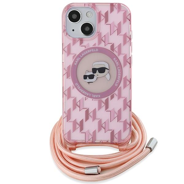 Karl Lagerfeld Klhmp15Shckcklcp Iphone 15 / 14 / 13  6.1 Rosa/Pink Hardcase Iml Crossbody Monogram Karl & Choupette Head Magsafe