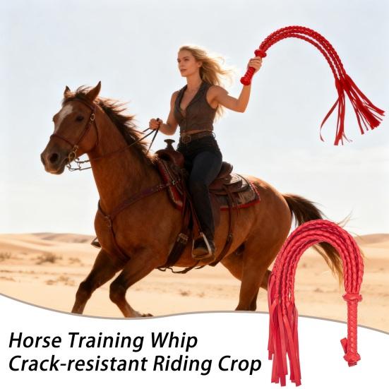 Faux Leather Horse Whip Two-Tone 8 Braiding Tails Whip Hangable Horse Training Whip Riding