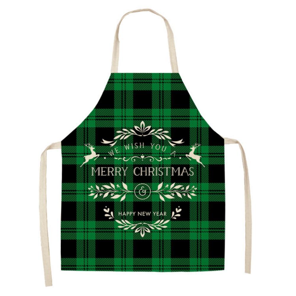 Christmas Apron Holiday Kitchen Aprons Christmas Tree Printed Cotton Linen Plaid Apron Kitchen Baking Cooking Accessories
