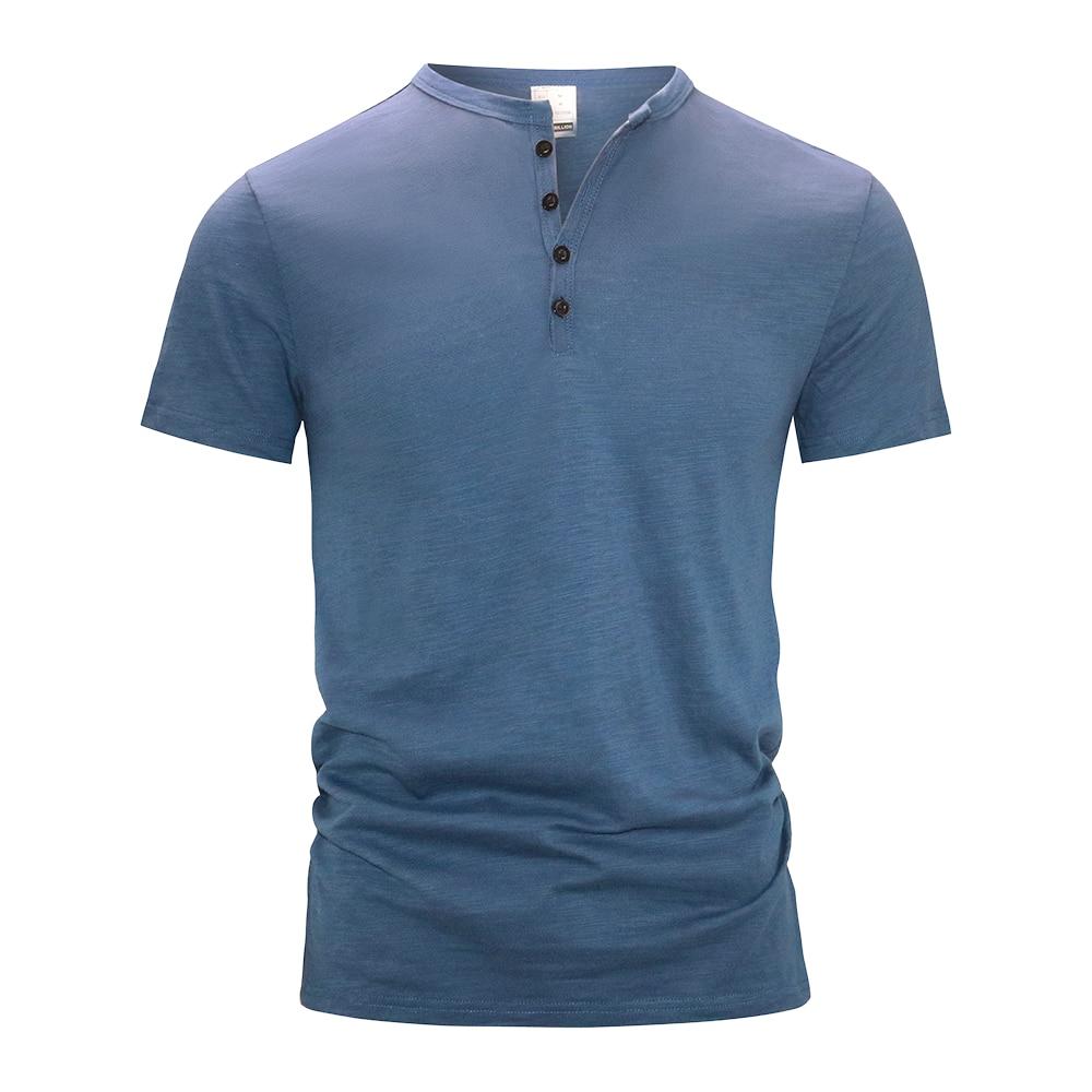 King Billion Heren Katoen Korte Mouw T-shirt Henry Kraag Effen T-shirts Zomerkleding Casual Normale Pasvorm Tops Tees Man US M(60-70KG)