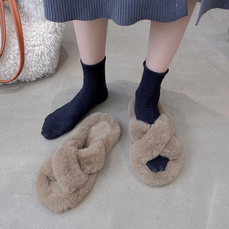 Premium Thick-soled Fluffy Slippers Women Spring and Summer Wear Fashion Internet Celebrity Fluffy Slippers Heightening Cotton Slippers Autu