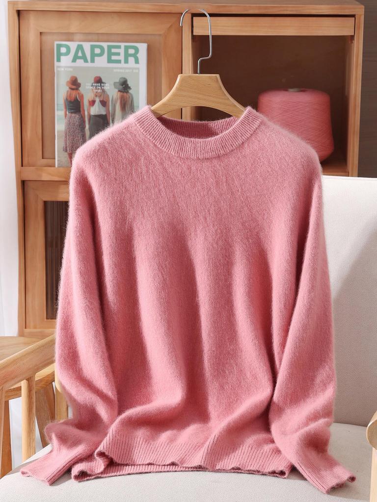 Maglione da donna taglie forti con scollo rotondo in visone e cashmere