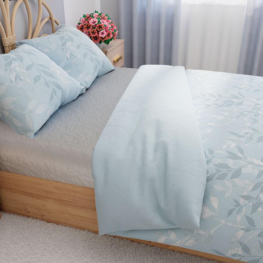 LILU Bedding Set 220x200 Cm - Satin Cotton, Blue, Plant Pattern