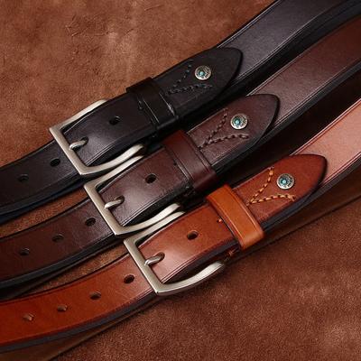 Belt Men's Beaded Decoration Fashion Trend Vegetable Tanned Full-Grain Leather Cowhide All-Match Denim Casual Men's Leather Belt