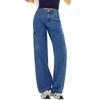 Women's High-Rise Cargo Jeans With 6 Pockets Straight-Leg Wide-Leg Casual Loose Fit Jeans